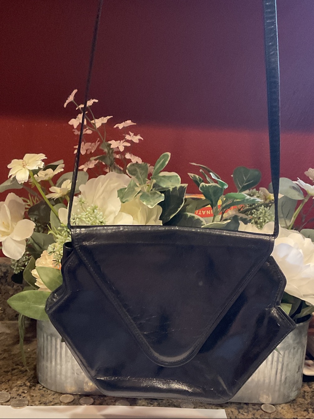 Classic Black Patent Leather Shoulder Cosmetic Bag
